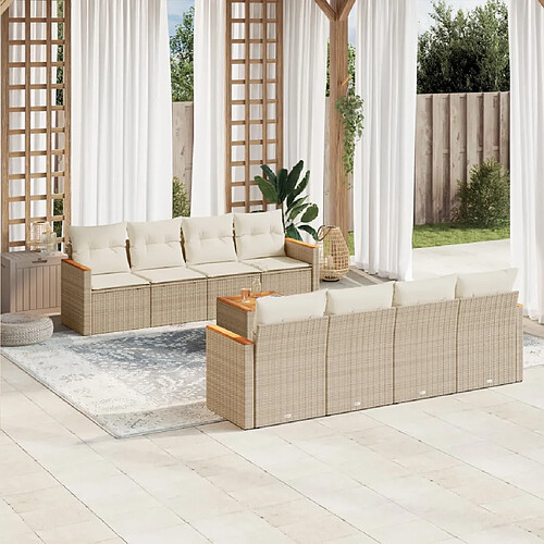 vidaXL Salon de jardin avec coussins 9 pcs beige résine tressée