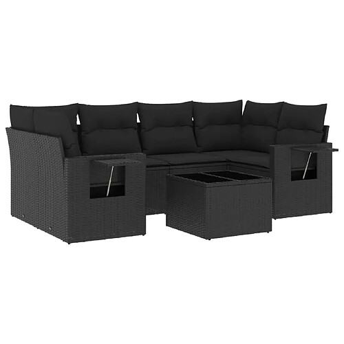 Maison Chic Ensemble Tables et chaises d'extérieur 7pcs avec coussins,Salon de jardin noir résine tressée -GKD303957