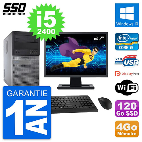 PC Tour Dell 790 MT Ecran 27" Intel i5-2400 RAM 4Go SSD 120Go Windows 10 Wifi · Occasion