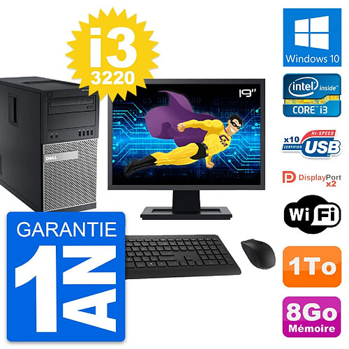 PC Tour Dell 9010 Ecran 19" Intel i3-3220 RAM 8Go Disque Dur 1To Windows 10 Wifi · Occasion