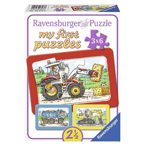 Ravensburger Puzzles 3 x 6 pièces : Véhicules : Tracteur, Pelleteuse et Camion