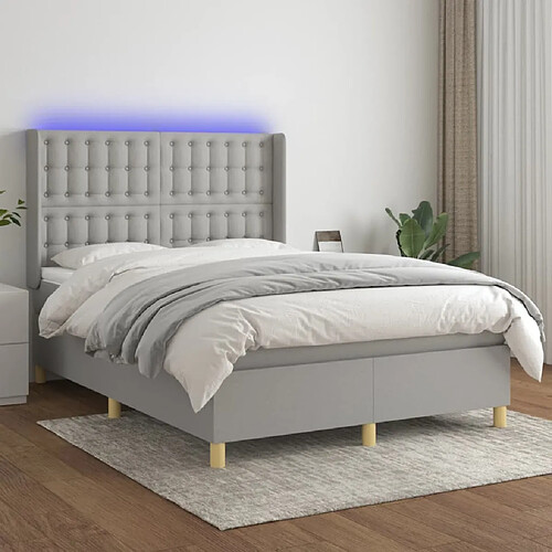 Sommier à lattes et matelas LED,Cadre à lattes de lit pour Adulte Gris clair 140x190 cm Tissu -MN87630