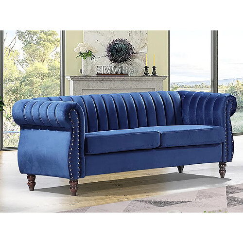 Vente-Unique Canapé chesterfield 3 places en velours bleu roi TRUMBO