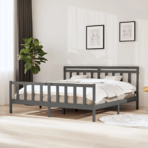 vidaXL Cadre de lit sans matelas gris bois massif 200x200 cm