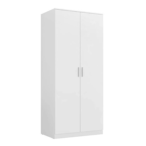 Pegane Armoire, meuble de rangement avec 2 portes coloris blanc - longueur 82 x profondeur 51 x hauteur 185 cm