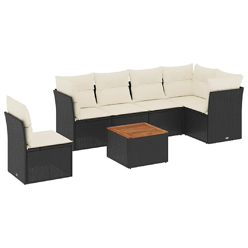 Maison Chic Ensemble Tables et chaises d'extérieur 7pcs avec coussins,Salon de jardin noir résine tressée -GKD746156