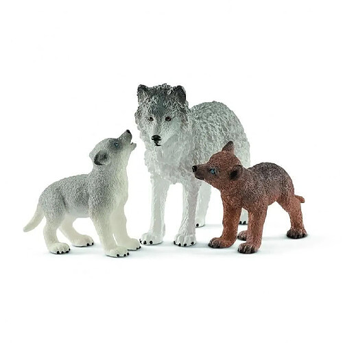 SCHLEICH Wild Life 3 pièces Mother Wolf & Wolf Pups Jouets animaux pour enfants de 3 à 8 ans