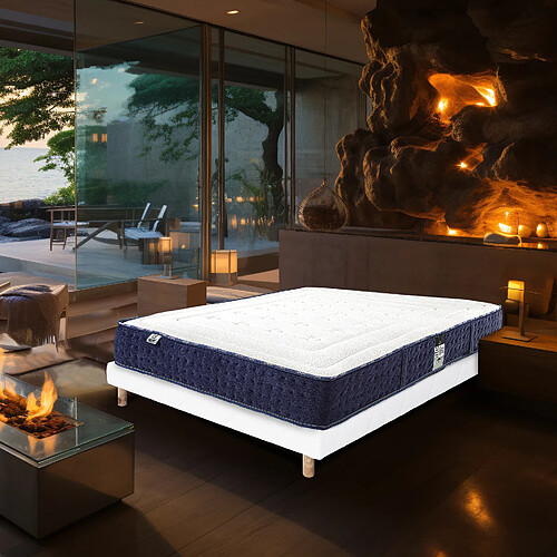 LUXURY LITERIE Ensemble matelas Nuage 140x190 cm + sommier blanc ep 13cm