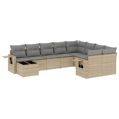 Maison Chic Salon de jardin avec coussins 10 pcs | Ensemble de Table et chaises | Mobilier d'Extérieur beige résine tressée -GKD60755