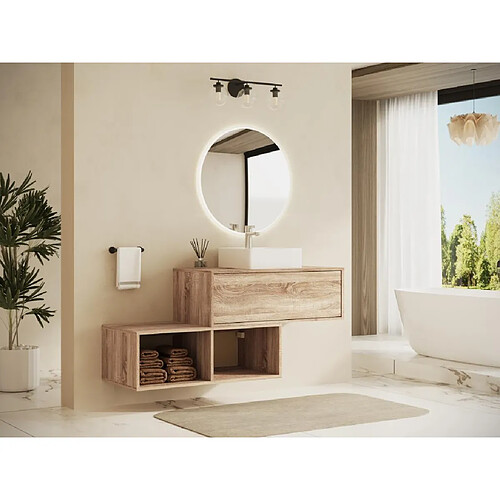 Vente-Unique Meuble sous vasque suspendu avec 2 niches - Coloris naturel clair - 94 cm - TEANA