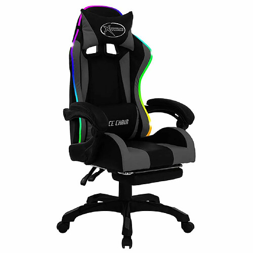 Maison Chic Chaise de jeu vidéo avec LED, Chaise gaming, Fauteuil gamer d'ordinateur,Chaise de Bureau RVB Gris et noir Similicuir -GKD25773