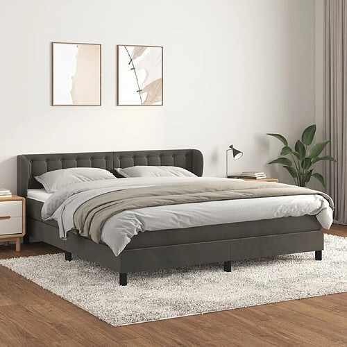 Maison Chic Lit Adulte - Lit simple Lit à sommier tapissier et matelas moelleux - Meuble de Chambre - Gris foncé 160x200cm Velours -MN32685