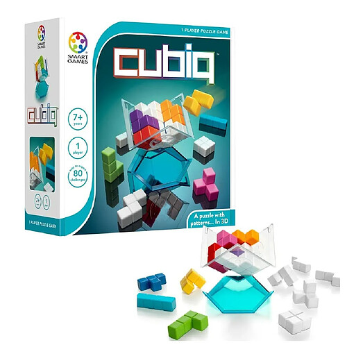 SmartGames - Cubiq - Jeu de Réflexion - Puzzle à Motifs - 3D - 80 Défis de Niveau Facile à Très Difficile - Livret de Solutions Inclus - 1 Joueur - À Partir de 7 Ans