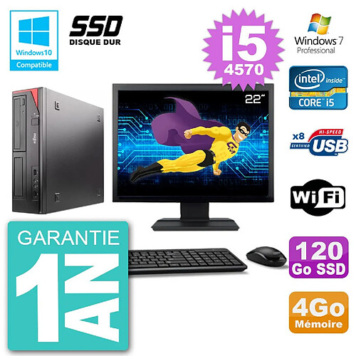 PC Fujitsu Esprimo E520 Ecran 22" i5-4570 RAM 4Go SSD 120Go Graveur DVD Wifi W7 · Occasion