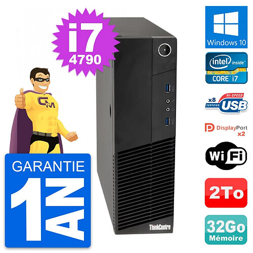 PC Lenovo ThinkCentre M83 SFF Intel i7-4790 RAM 32Go Disque 2To Windows 10 Wifi · Occasion