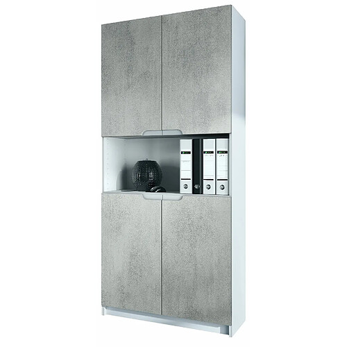 Mpc Armoire De Bureau Blanc Mat Et Aspect Béton (lxhxp) : 82 X 184 X 37