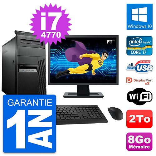 PC Tour Lenovo M93p Ecran 19" Intel i7-4770 RAM 8Go Disque 2To Windows 10 Wifi · Occasion