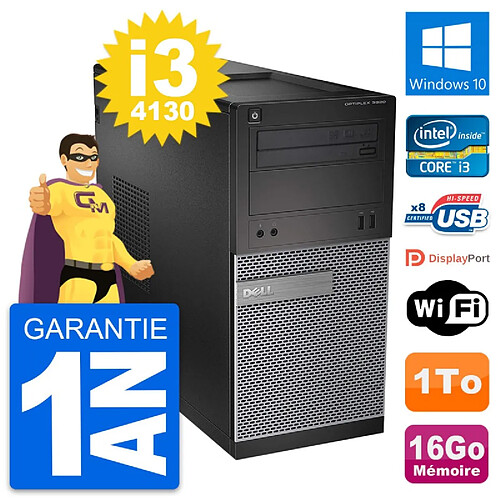 PC Tour Dell OptiPlex 3020 Intel i3-4130 RAM 16Go Disque Dur 1To Windows 10 Wifi · Occasion