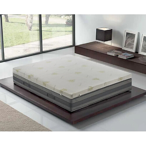 Materassi&Doghe Sur-Matelas 80x200 en mousse à mémoire de forme de 7 cm avec revêtement amovible en aloe vera