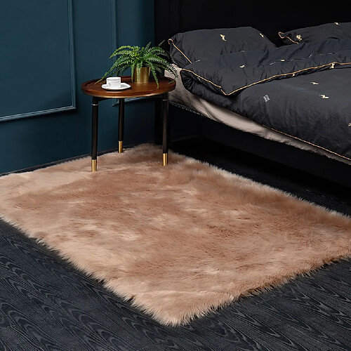 LUUCOZK Tapis à poils longs en fausse fourrure pour chambre à coucher - Couleur pâte de haricot-60x90CM