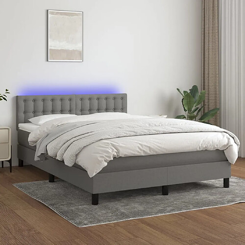 vidaXL Sommier à lattes de lit et matelas et LED Gris foncé 140x190 cm