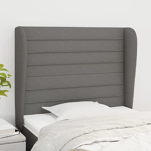 Maison Chic Tête de lit scandinave avec oreilles,meuble de chambre Gris foncé 93x23x118/128 cm Tissu -MN30607