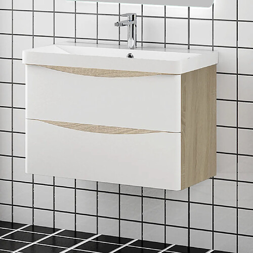 Aica Sanitaire Ensemble meuble bois clair et vasque 60cm meubles de salle de bain meuble sur pieds 24 tiroirs