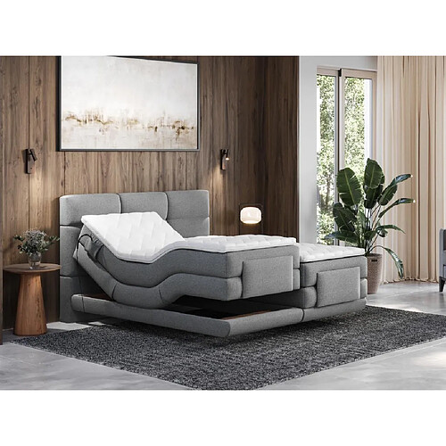 Vente-Unique Ensemble complet boxspring tête de lit capitonnée + sommiers relaxation électrique + matelas + surmatelas - 2 x 80 x 200 cm - Tissu - Gris clair - LODI de PALACIO