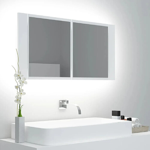 vidaXL Armoire salle de bain à miroir LED Blanc 90x12x45 cm Acrylique