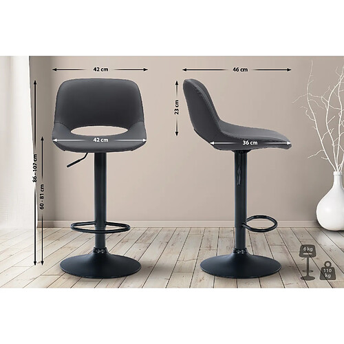 Non Lot de 2 tabourets de bar Camden simili cuir noir