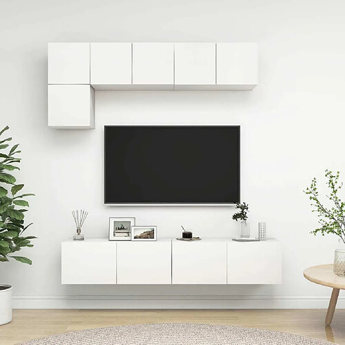 Maison Chic Ensemble de meubles TV 5 pcs | Banc TV Moderne pour salon | Meuble de Rangement - Blanc Aggloméré -MN57507