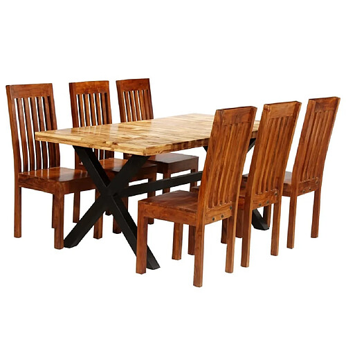 Ensemble salle à manger de jardin 7 pcs,Table et chaise à dîner Manguier et acacia massif -MN70763