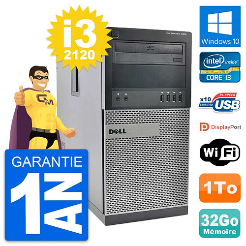 PC Tour Dell OptiPlex 990 Intel i3-2120 RAM 32Go Disque Dur 1To Windows 10 Wifi · Occasion