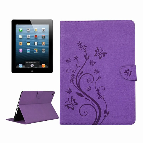 Wewoo Smart Cover Violet pour iPad 4 fleurs pressées motif papillon flip horizontal étui en cuir PU avec boucle magnétique et titulaire fentes cartes porte-monnaie