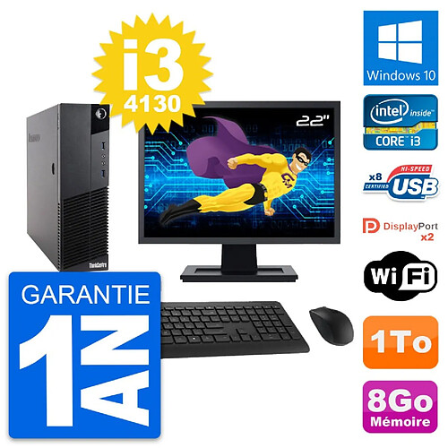 PC Lenovo M83 SFF Ecran 22" Intel i3-4130 RAM 8Go Disque Dur 1To Windows 10 Wifi · Occasion