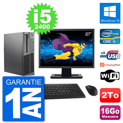 PC Lenovo M92p SFF Ecran 27" Intel i5-2400 RAM 16Go Disque 2To Windows 10 Wifi · Occasion