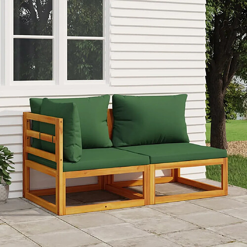 vidaXL Salon de jardin avec coussins 2 pcs bois massif acacia