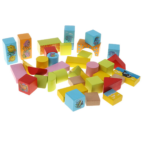 46pcs bois géométrie blocs cognitifs empilables jeu enfants jouet-animal marin