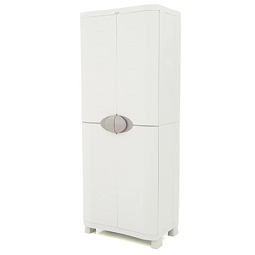 Pegane Armoire meuble de rangement 2 portes intérieur/extérieur coloris beige - Longueur 70 x Profondeur 45 x Hauteur 184 cm