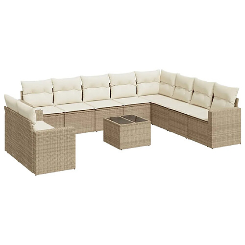 Maison Chic Salon de jardin 11 pcs avec coussins | Ensemble de Table et chaises | Mobilier d'Extérieur beige résine tressée -GKD74114