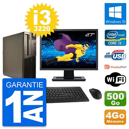 PC Lenovo M82 SFF Ecran 27" Intel i3-3220 RAM 4Go Disque 500Go Windows 10 Wifi · Occasion