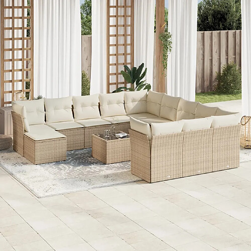 vidaXL Salon de jardin avec coussins 13 pcs beige résine tressée