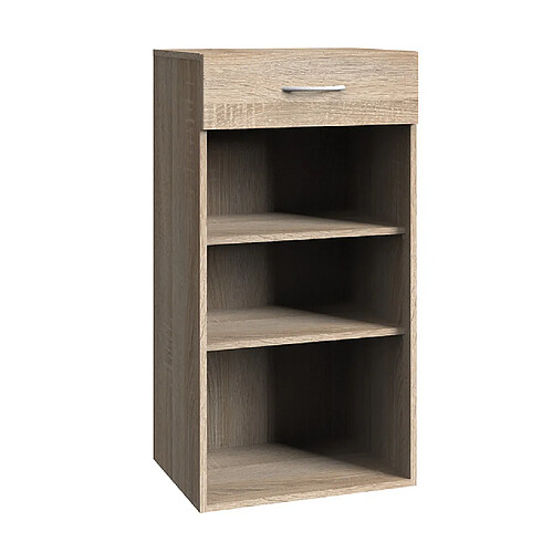 Pegane Etagère de rangement avec 1 tiroir et 2 tablettes en mélamine coloris imitation chêne - longueur 40 x hauteur 98 x profondeur 40 cm