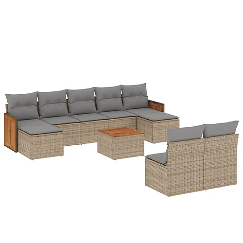 Maison Chic Salon de jardin avec coussins 10 pcs | Ensemble de Table et chaises | Mobilier d'Extérieur beige résine tressée -GKD92287