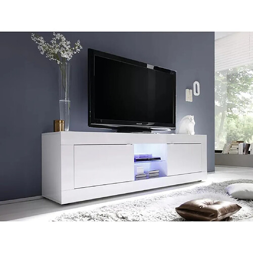 Vente-Unique Meuble TV COMETE - LEDs - 2 portes - Blanc laqué