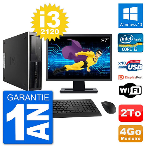 PC HP 8300 SFF Ecran 27" Intel i3-2120 RAM 4Go Disque Dur 2To Windows 10 Wifi · Occasion