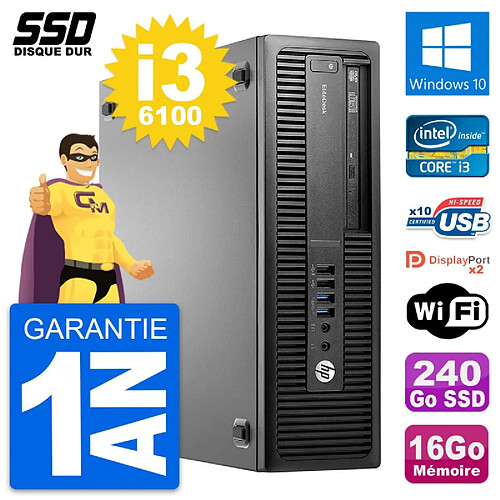 PC HP EliteDesk 800 G2 SFF Intel Core i3-6100 RAM 16Go SSD 240Go Windows 10 Wifi · Occasion