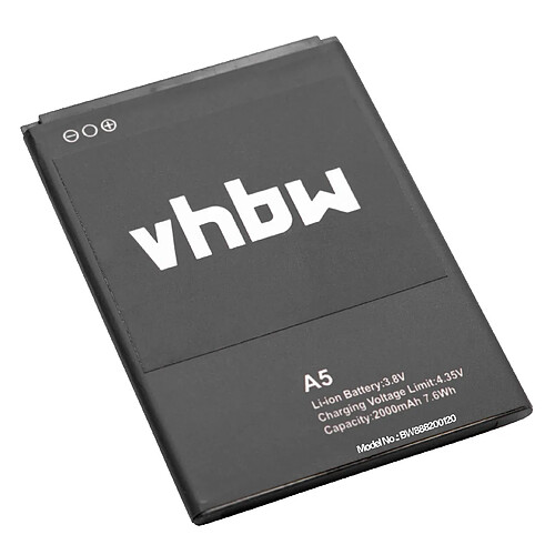 vhbw Li-Ion batterie 2000mAh (3.8V) pour téléphone portable mobil smartphone Blackview A5