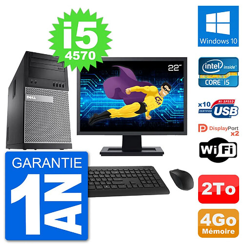 PC Tour Dell 9020 Ecran 22" Intel i5-4570 RAM 4Go Disque 2To Windows 10 Wifi · Occasion