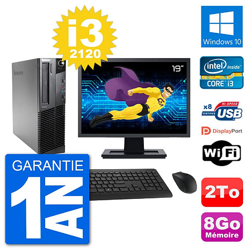 PC Lenovo M92p SFF Ecran 19" Intel i3-2120 RAM 8Go Disque 2To Windows 10 Wifi · Occasion